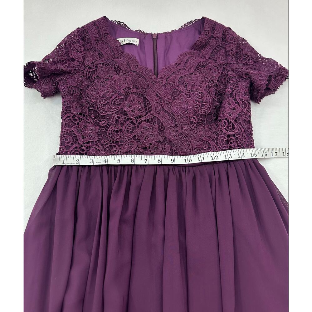JJ’s House Purple Lace Chiffon Formal Gown Size 10 V-Neck Floor Length Dress - Picture 12 of 13